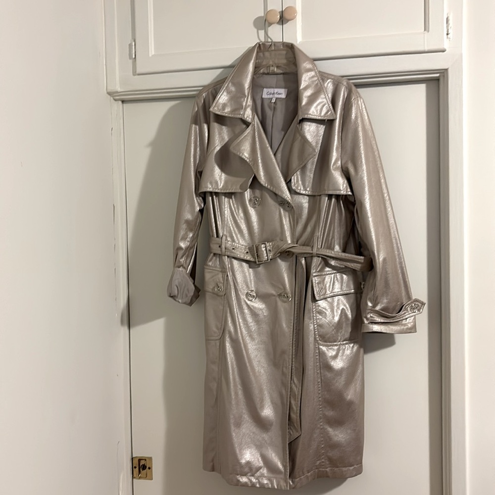 Calvin Klein XL faux leather gold pebble finish trench coat